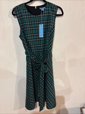 Draper James Green Plaid Tie-Front Midi Dress